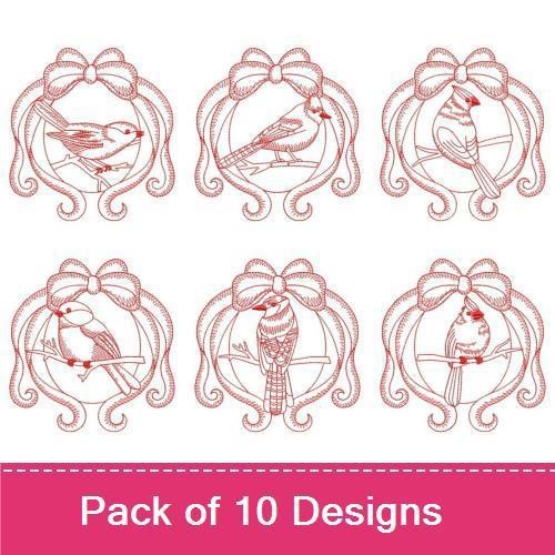 Redwork Christmas Birds