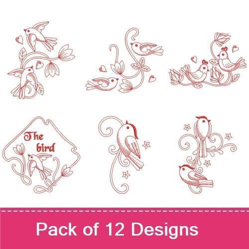 Redwork Cute Birds