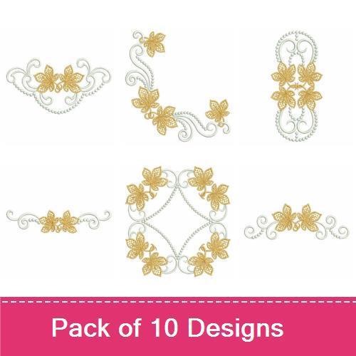 Gold Leaf Embroidery Bundle – Floral Wreath, Corner Design, Vine & More (10 Designs)