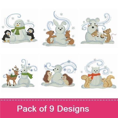 Snowman & Winter Animal Embroidery Bundle – Festive Friends (9 Designs)