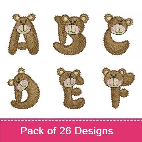 Cute Bear Alphabet Embroidery Bundle – Bear Letter A, Bear Letter B, Bear Letter C & More (26 Designs)
