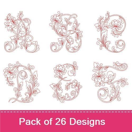 Redwork Flower Alphabets