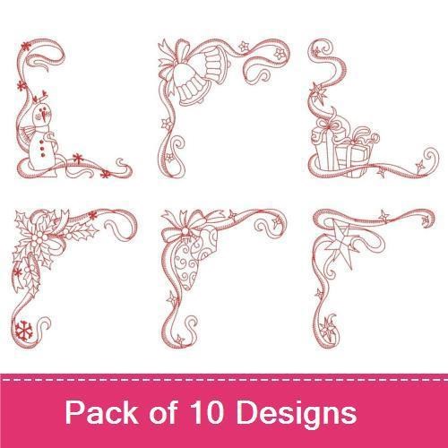 Redwork Ribbon Christmas Corners