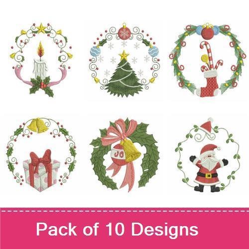 Christmas Wreath Embroidery Bundle – Christmas Tree, Santa, Reindeer, Bear & More (10 Designs)