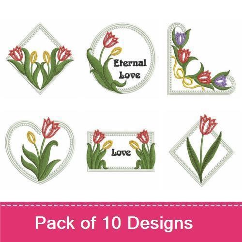 Tulip & Love Embroidery Designs Bundle – Eternal Love with Tulips, Tulip Heart, Tulip Trio & More (10 Designs)