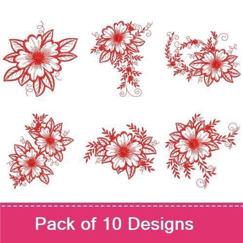 Redwork Artistic Flowers
