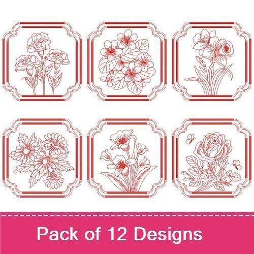 Redwork Months of the Flowers 1