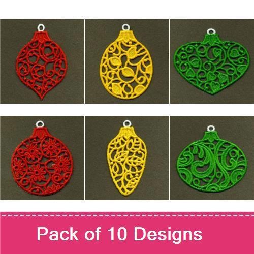 FSL Festive Lace Ornaments Embroidery Bundle – Heart, Round, Star & More (10 Designs)