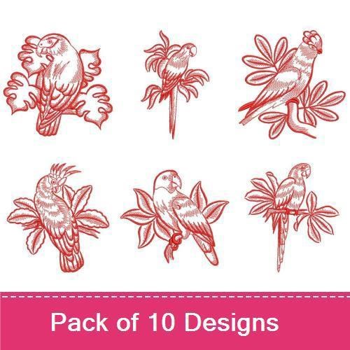 Redwork Parrots 2