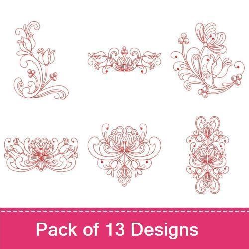 Redwork Rosemaling Flowers 2