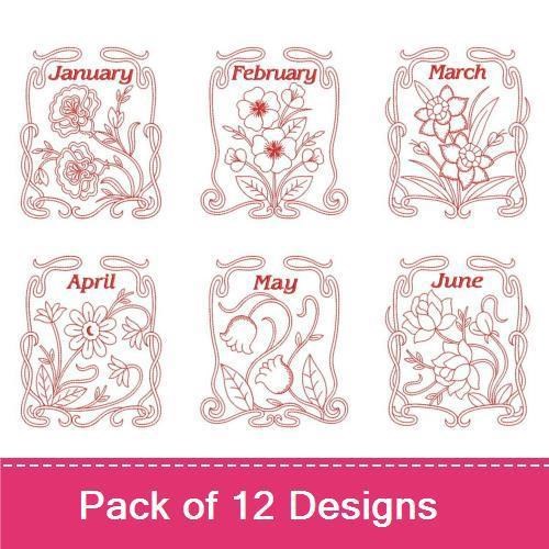 Redwork Art Nouveau Flowers