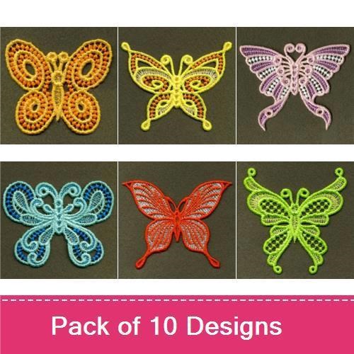 FSL Butterfly Embroidery Designs Bundle – Colorful Lace Butterflies & More (10 Designs)
