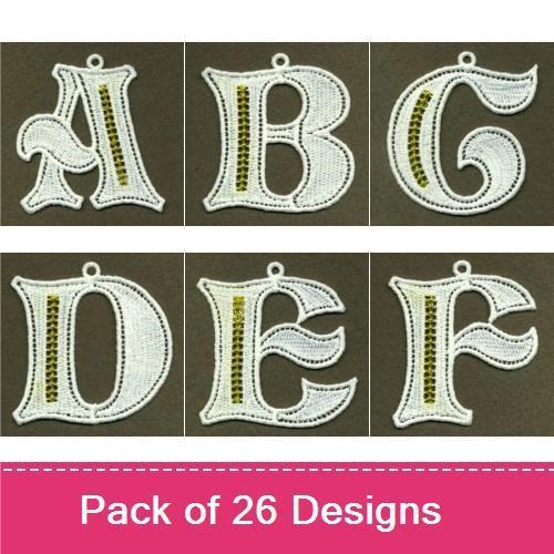 FSL Vintage Lace Alphabet Embroidery Bundle – Lace Letter A, B, G, D, E, K & More (26 Designs)