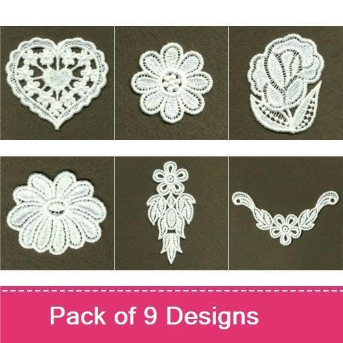 FSL Floral Embroidery Bundle – Lace Heart with Bird, Lace Rose, Ornamental Lace Design & More (9 Designs)