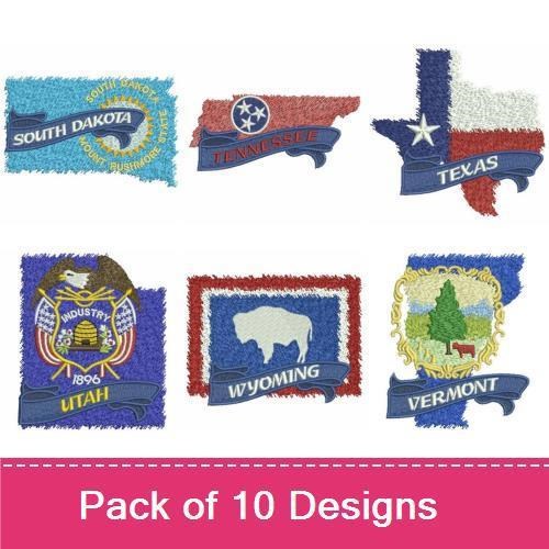 US State Flags Embroidery Bundle – South Dakota, Texas, Tennessee & More (10 Designs)