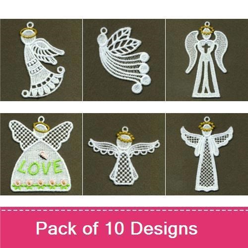 FSL Delicate Angel Ornaments Embroidery Bundle – Angel with Cross, Winged Angel, Singing Angel & More (10 Designs)