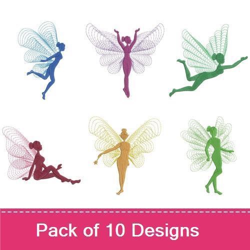 Rippled Elegant Fairy Silhouettes Embroidery Designs Bundle – Fairy with Wings, Dancing Fairy, & More (10 Designs)