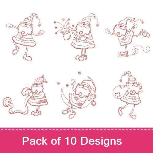 Redwork Whimsical Santa Embroidery Designs Bundle – Dancing Santa, Christmas Tree, Gift & More (10 Designs)