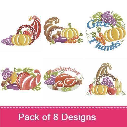 Thanksgiving Harvest Embroidery Bundle – Turkey, Pumpkins, Cornucopia & More (8 Designs)