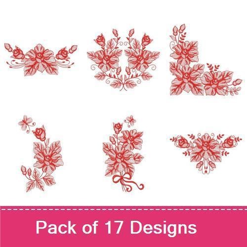 Redwork Rippled Roses