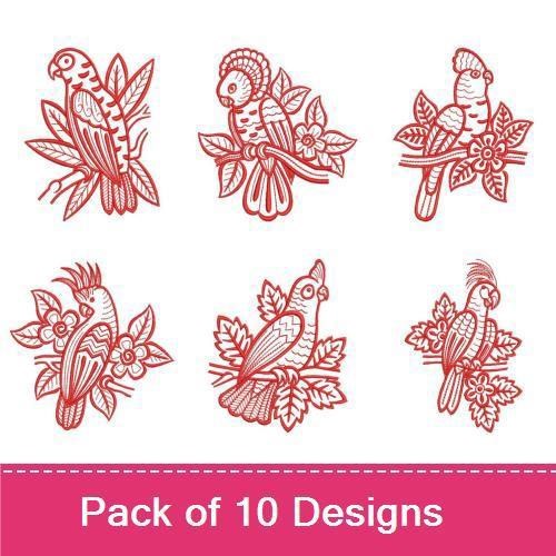 Redwork Mola Parrot