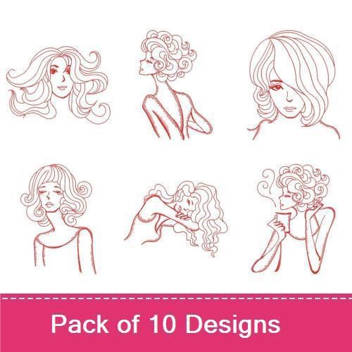 Redwork Glamour Girls