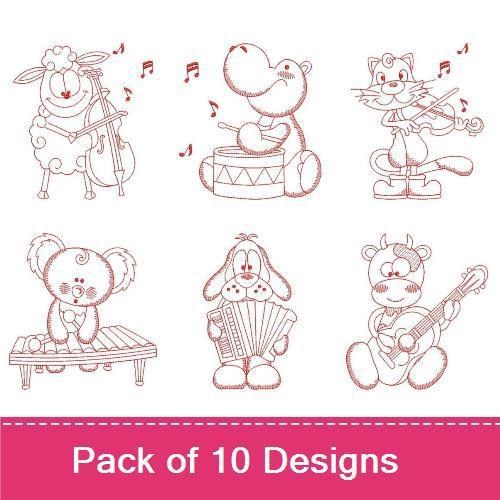 Musical Animal Friends Embroidery Bundle – Cute Animal Characters (10 Designs)
