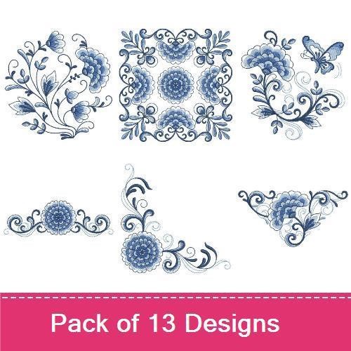 Floral Embellishments Embroidery Bundle – Large Centerpiece, Butterfly & Floral, Corner Accent & More (13 Designs)