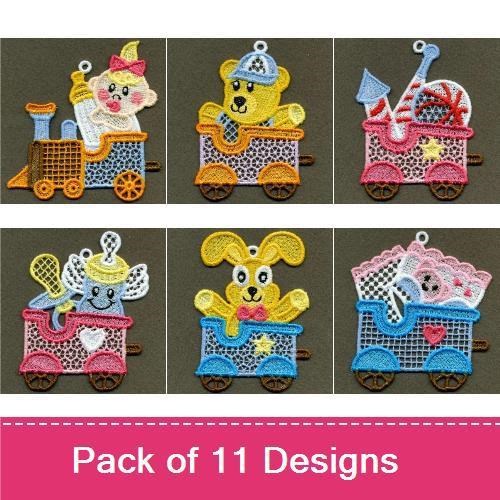 FSL Holiday Train Characters Embroidery Designs Bundle – Santa, Bear, Clown, Bunny & More (11 Designs)