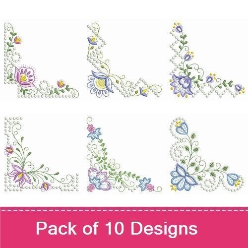 Elegant Floral Corner Embellishments Embroidery Bundle – Tulips, Roses, Vines & More (10 Designs)