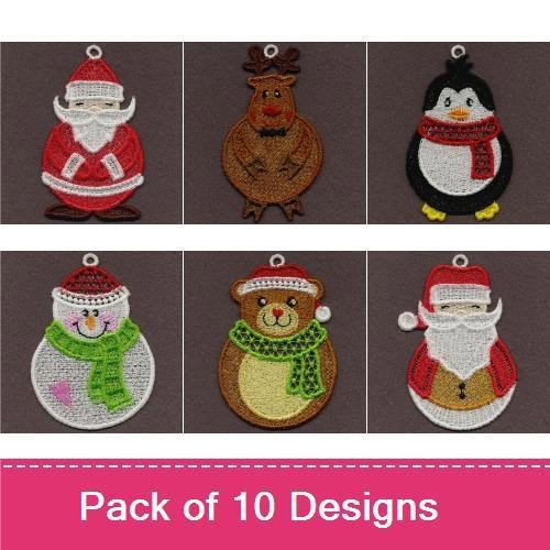 FSL Holiday Character Embroidery Designs Bundle – Santa, Reindeer, Penguin, & More (10 Designs)