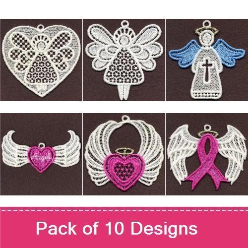 FSL Delicate Angel and Heart Embroidery Designs Bundle – Angel with Wings, Heart with Ribbon & More (10 Designs)