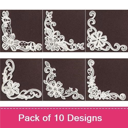 FSL Elegant Lace Corners Embroidery Designs Bundle – Floral Lace Corners & More (10 Designs)