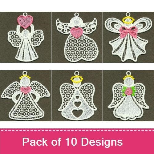 FSL Lace Angel Ornaments Embroidery Bundle – Heart, Flower, Halo & More (10 Designs)