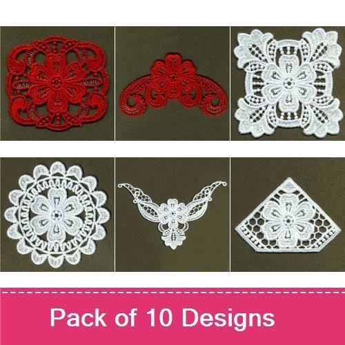 FSL Elegant Floral Lace Embroidery Bundle – Ornamental Lace, Lace Border, Lace Butterfly & More (10 Designs)