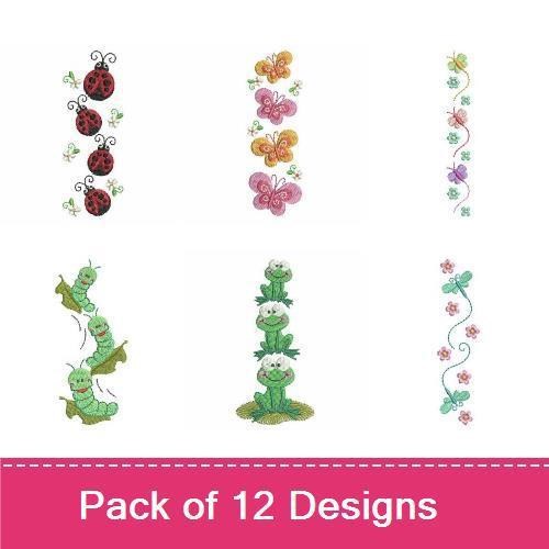 Garden Critters Embroidery Designs Bundle – Ladybug Trio, Butterfly Swarm, Frog with Flower & More (12 Designs)