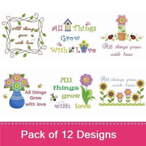 Floral & Gardening Embroidery Designs Bundle – Sunflower Bouquet, Flower Pot, Watering Can & More (12 Designs)