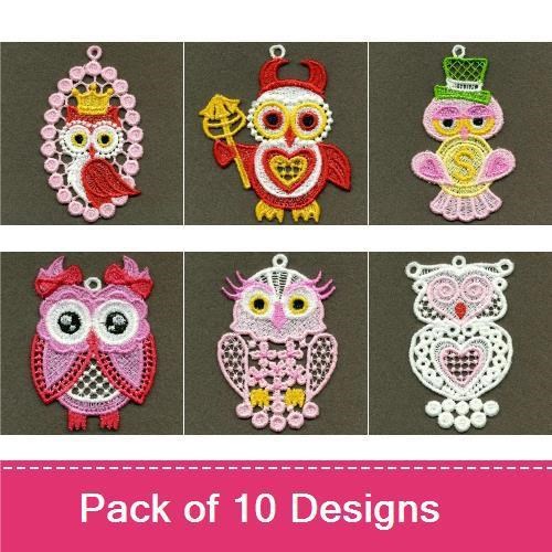 FSL Owl Embroidery Bundle – Owl with Bow, Owl with Heart, Owl with Glasses & More (10 Designs)
