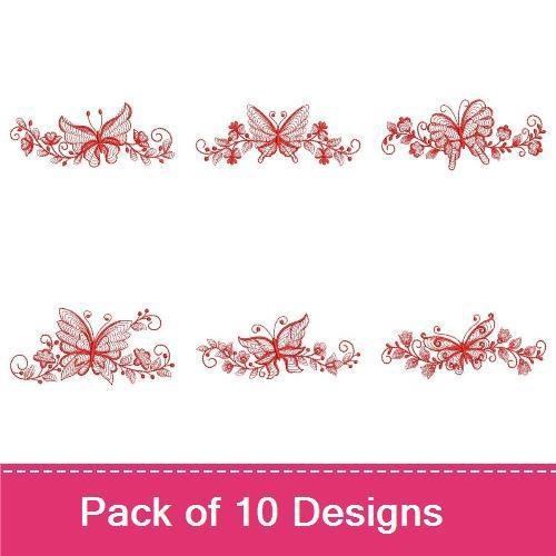 Redwork Rippled Butterfly Borders
