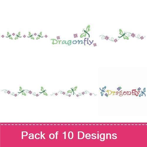 Dragonfly & Floral Embroidery Designs Bundle – Whimsical Dragonfly Text, Flower Dragonfly, Colorful Dragonfly & More (10 Designs)
