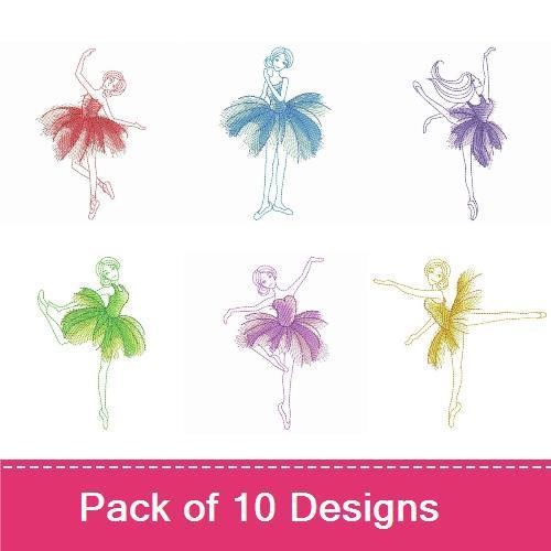 Ballet Silhouettes Embroidery Bundle – Ballerina Pose, Dancing in Tutu, Elegant Dancer & More (10 Designs)