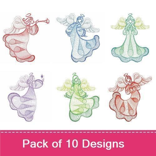 Rippled Angelic Figures Embroidery Bundle – Flowing Garments, Serene Expressions & More (10 Designs)