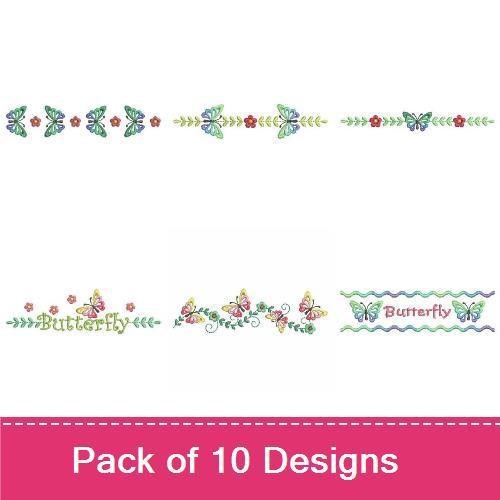 Colorful Butterfly Embroidery Designs Bundle – Butterfly Border, Floral Butterfly, Butterfly with Flowers & More (10 Designs)