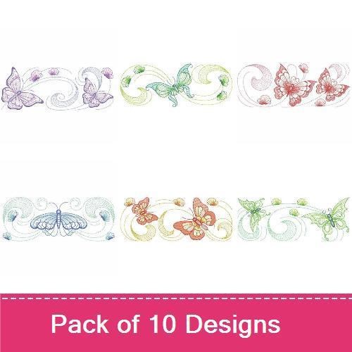 Rippled Butterfly Embroidery Designs Bundle – Butterfly Swirl, Elegant Butterfly with Circles, & More (10 Designs)