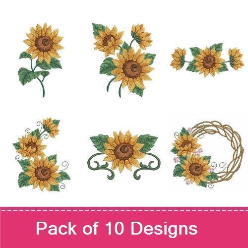 Sunflower Garden Embroidery Bundle – Sunflower Wreath, Single Sunflower, Sunflower Branch & More (10 Designs)