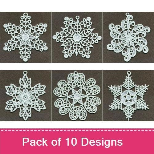 FSL Elegant Snowflake Embroidery Bundle – Lace Snowflake Ornament & More (10 Designs)