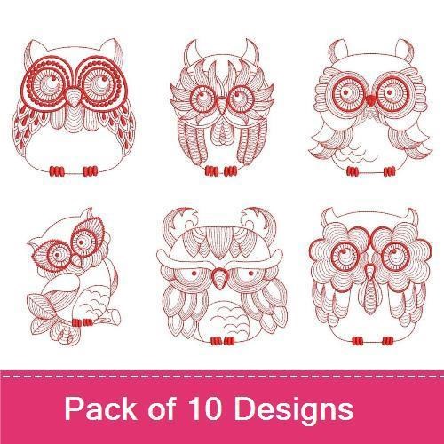 Redwork Rippled Owls 1