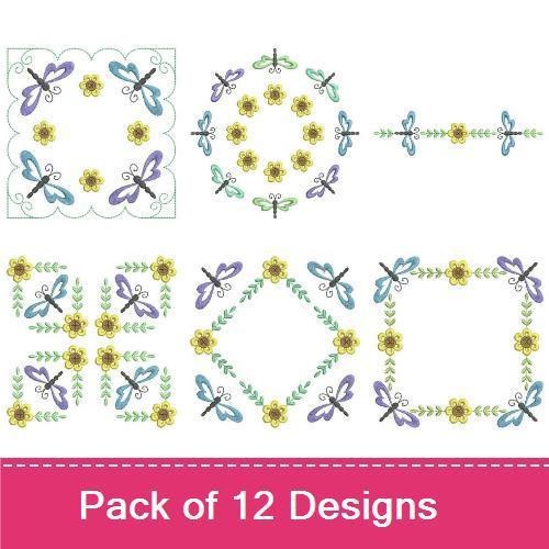 Butterflies & Floral Embellishments Embroidery Bundle – Flower Motif, Butterfly Frame, Floral Circle & More (12 Designs)