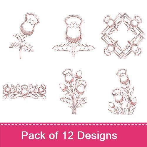 Redwork Thistle Embroidery Designs Bundle – Thistle Flower, Thistle Arrangement, Thistle Wreath & More (12 Designs)