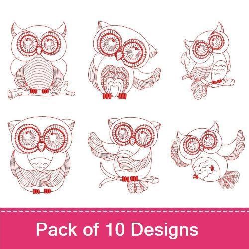 Redwork Rippled Owls 1